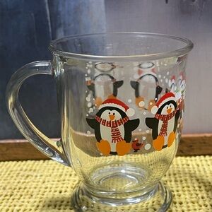Anchor Hocking Penguin Glass Mug with Red and Black Accents